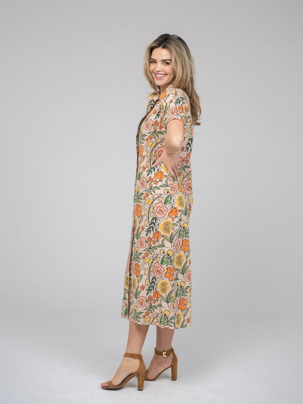 Beau & Ro Dress The Kris Dress | Beige Fall Garden