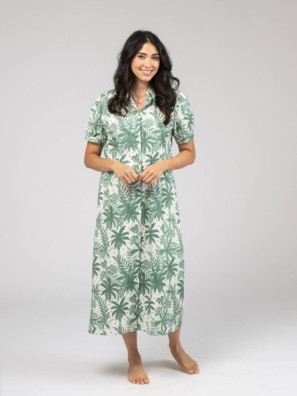 Beau & Ro Dress The Kris Dress | Beige Palm Leaf