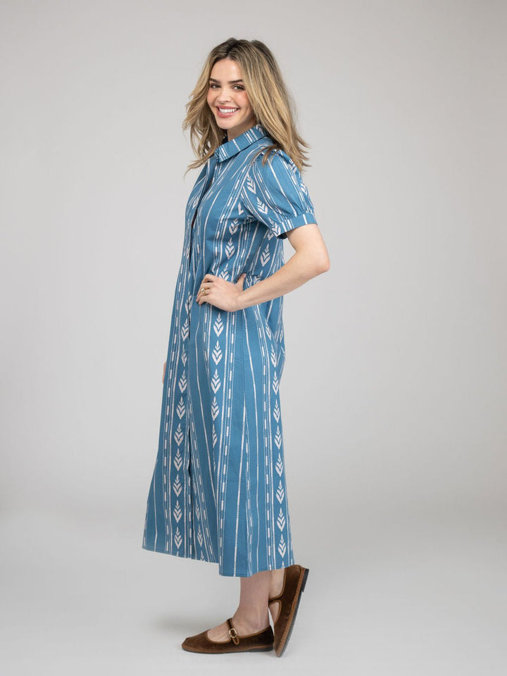 Beau & Ro Dress The Kris Dress | Blue Ikat Stripe