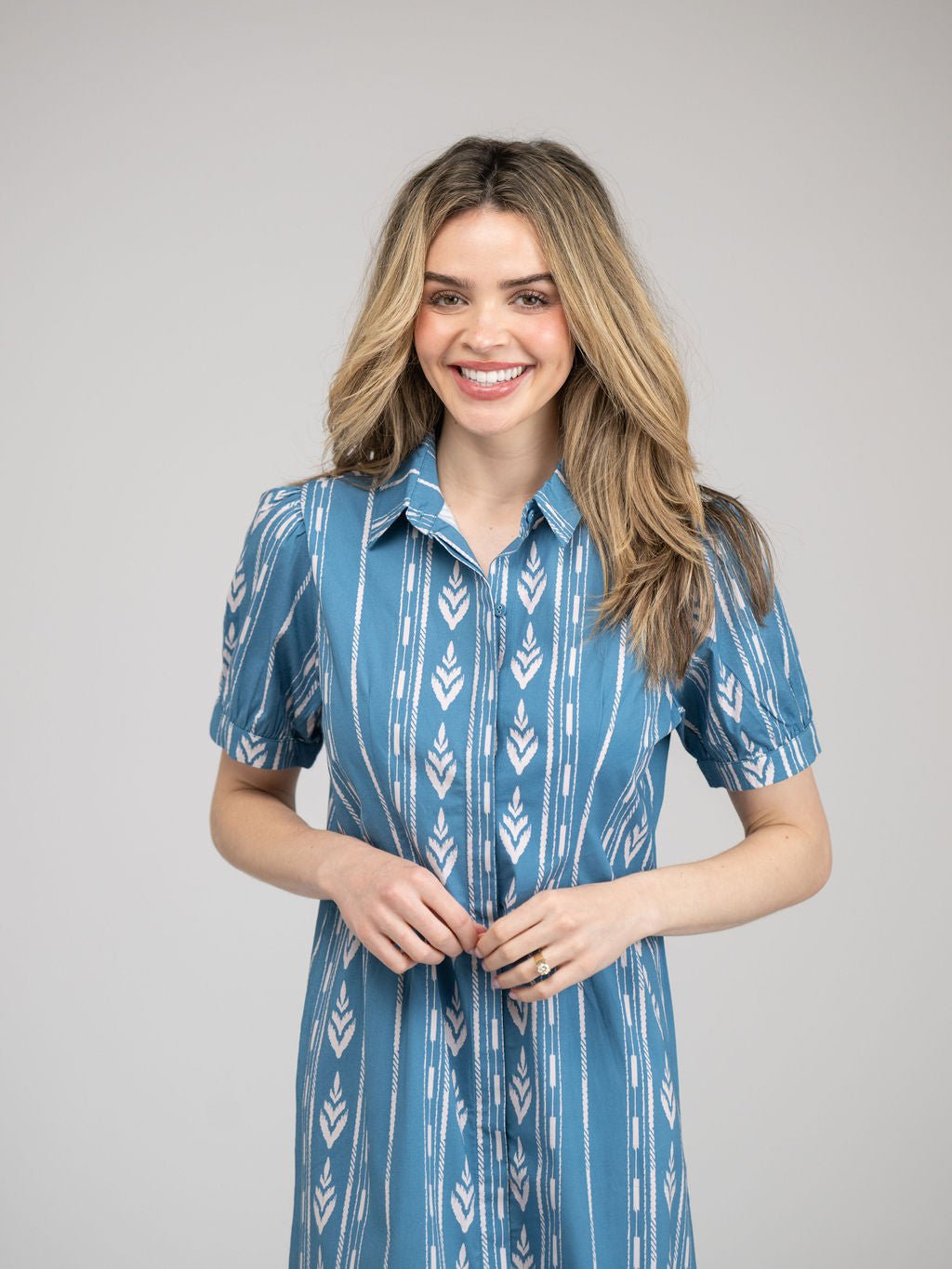 Beau & Ro Dress The Kris Dress | Blue Ikat Stripe