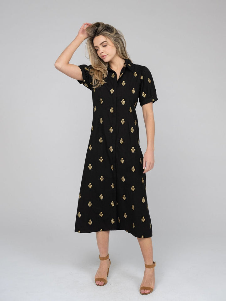 Beau & Ro Dress The Kris Dress | Gold & Black Embroidery