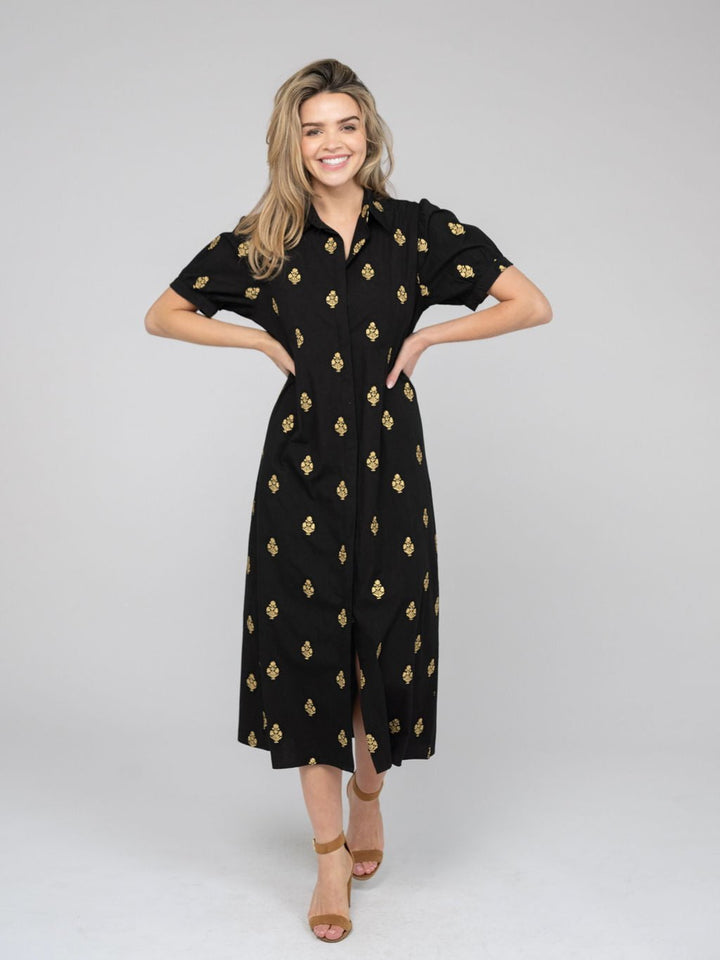 Beau & Ro Dress The Kris Dress | Gold & Black Embroidery