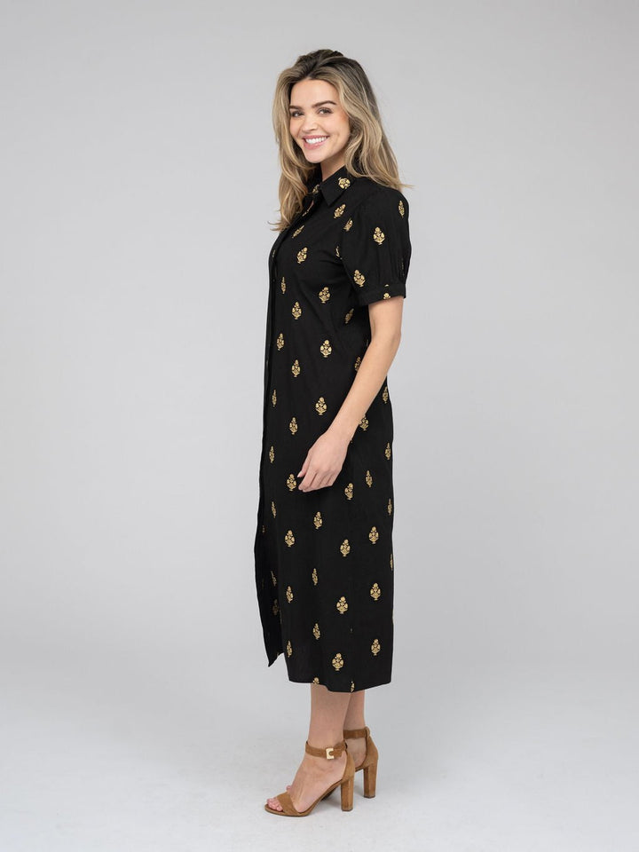 Beau & Ro Dress The Kris Dress | Gold & Black Embroidery