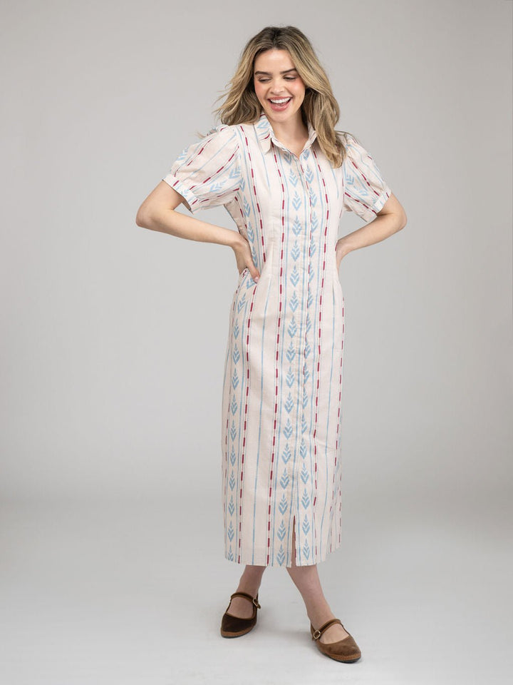 Beau & Ro Dress The Kris Dress | Ivory Ikat Stripe