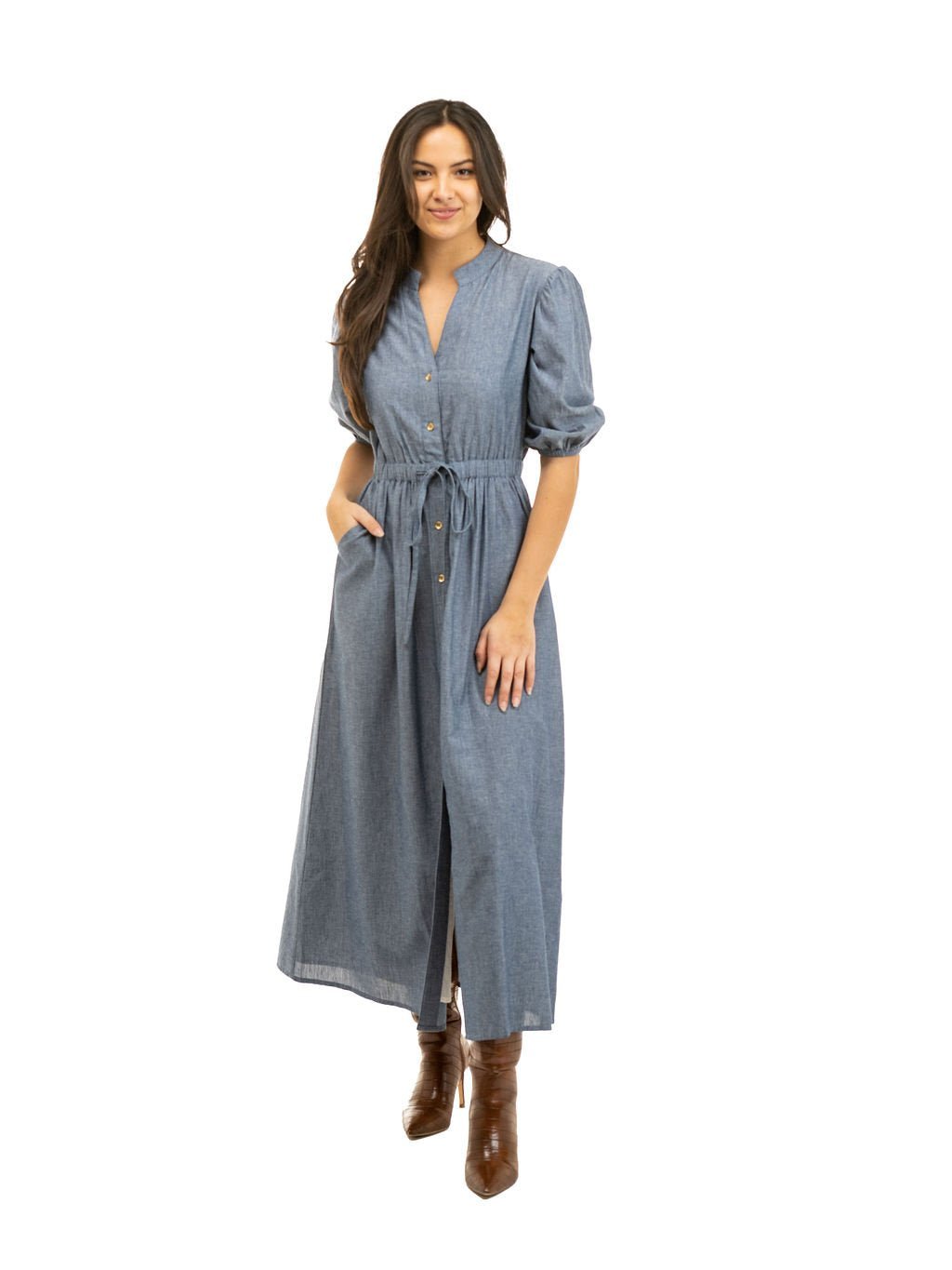 Beau & Ro Dress The Lily Flutter Maxi Dress | Chambray