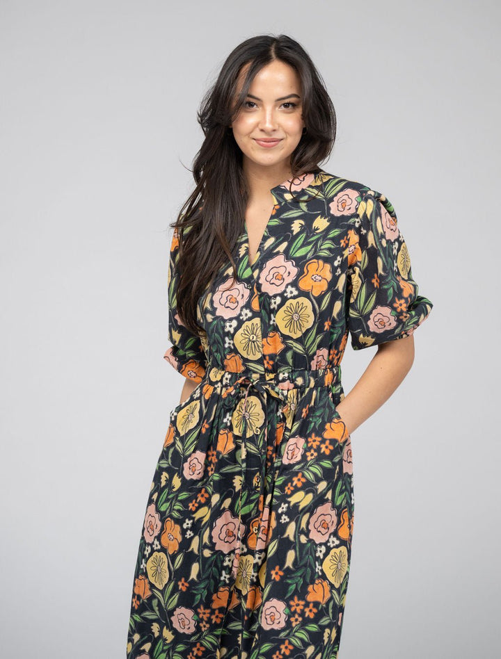 Beau & Ro Dress The Lily Midi Dress | Black Fall Garden