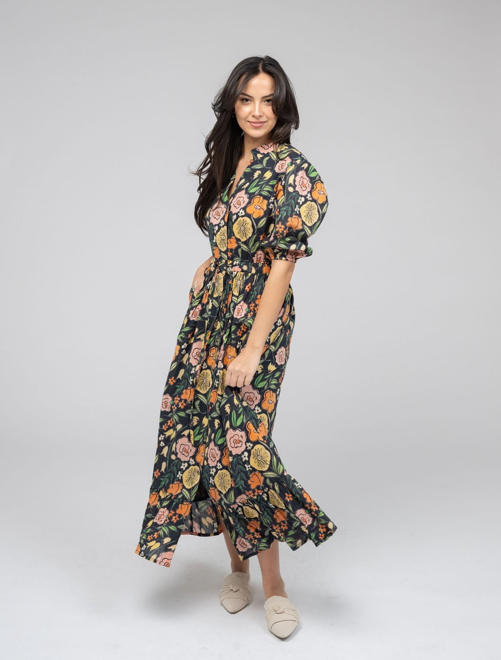 Beau & Ro Dress The Lily Midi Dress | Black Fall Garden