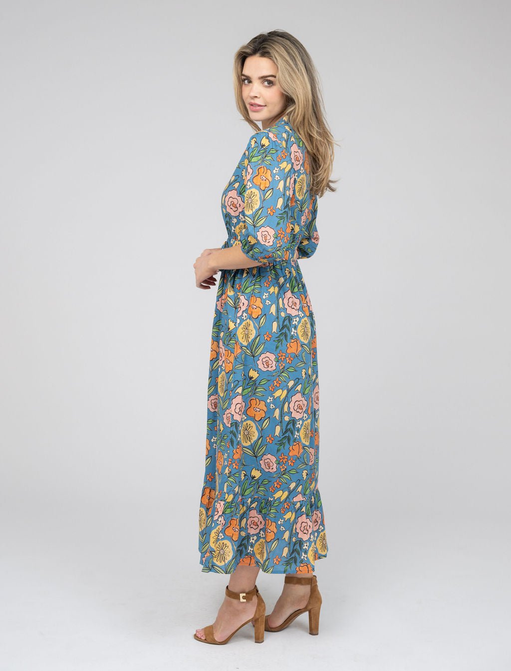 Beau & Ro Dress The Lily Midi Dress | Blue Fall Garden