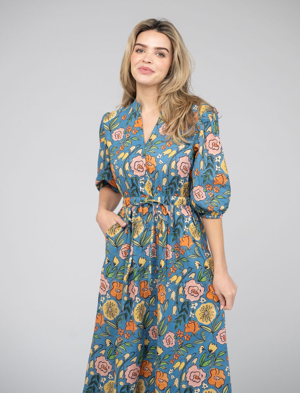 Beau & Ro Dress The Lily Midi Dress | Blue Fall Garden