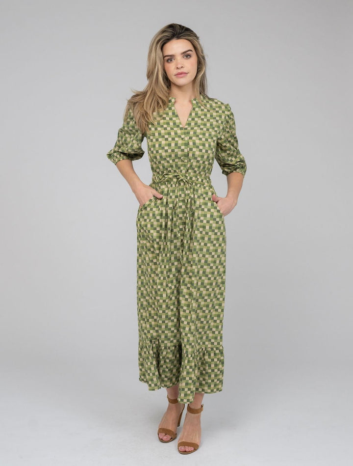 Beau & Ro Dress The Lily Midi Dress | Green Blocks