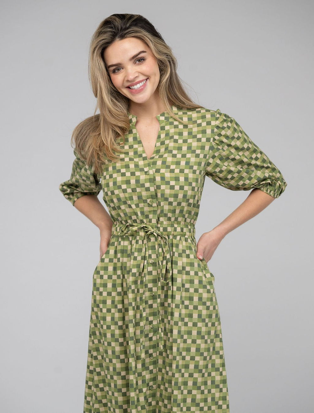 Beau & Ro Dress The Lily Midi Dress | Green Blocks