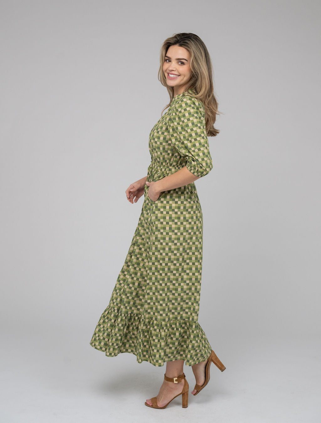 Beau & Ro Dress The Lily Midi Dress | Green Blocks