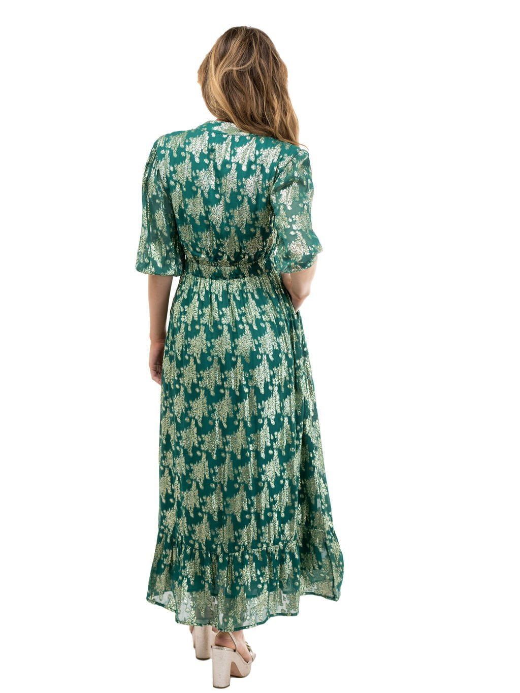Beau & Ro Dress The Lily Midi Dress | Green Floral Shine