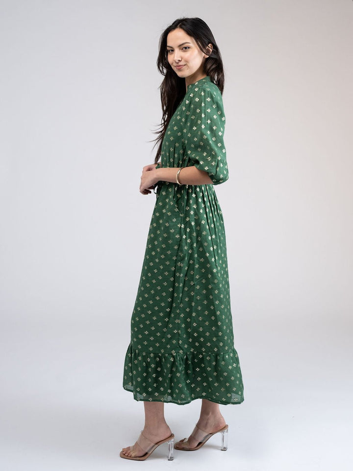 Beau & Ro Dress The Lily Midi Dress | Green & Gold Lurex