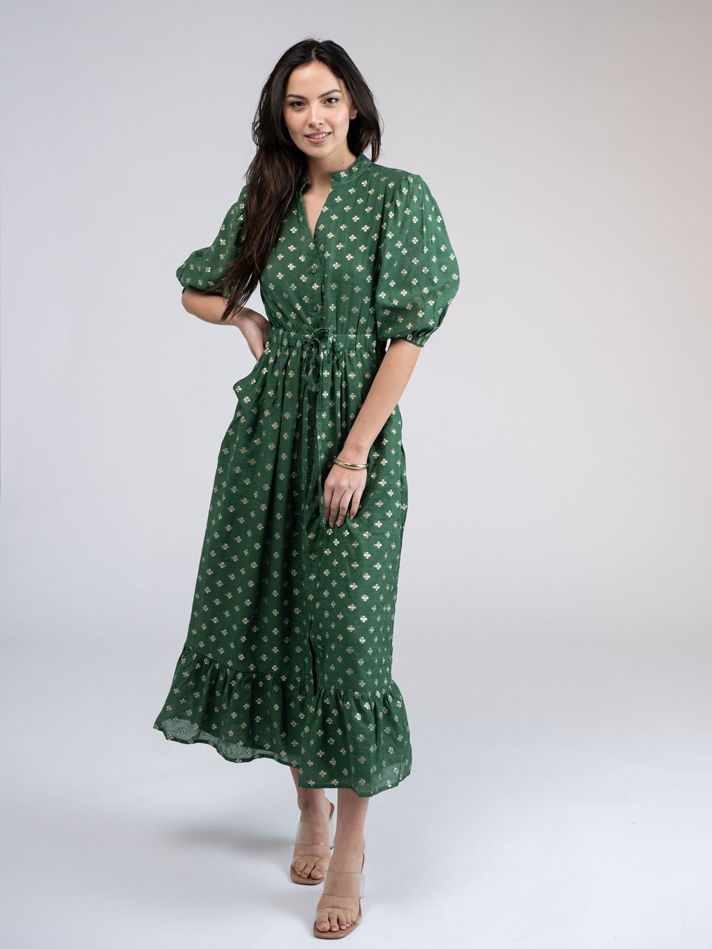 Beau & Ro Dress The Lily Midi Dress | Green & Gold Lurex