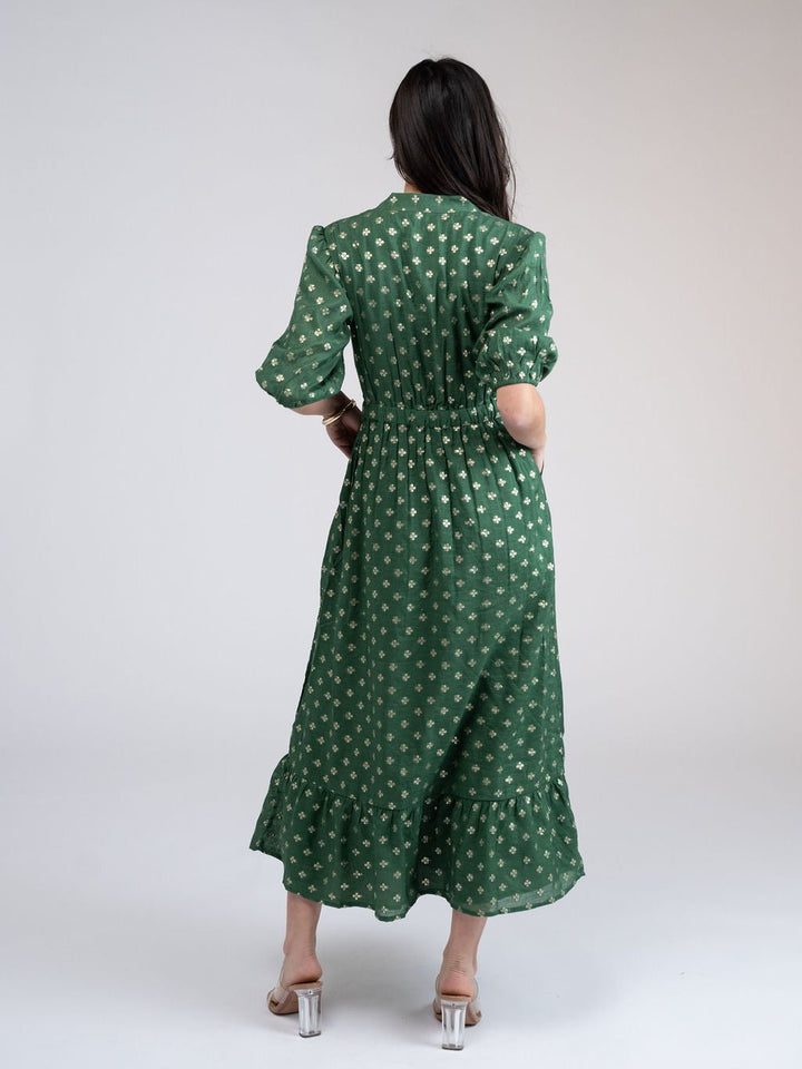 Beau & Ro Dress The Lily Midi Dress | Green & Gold Lurex