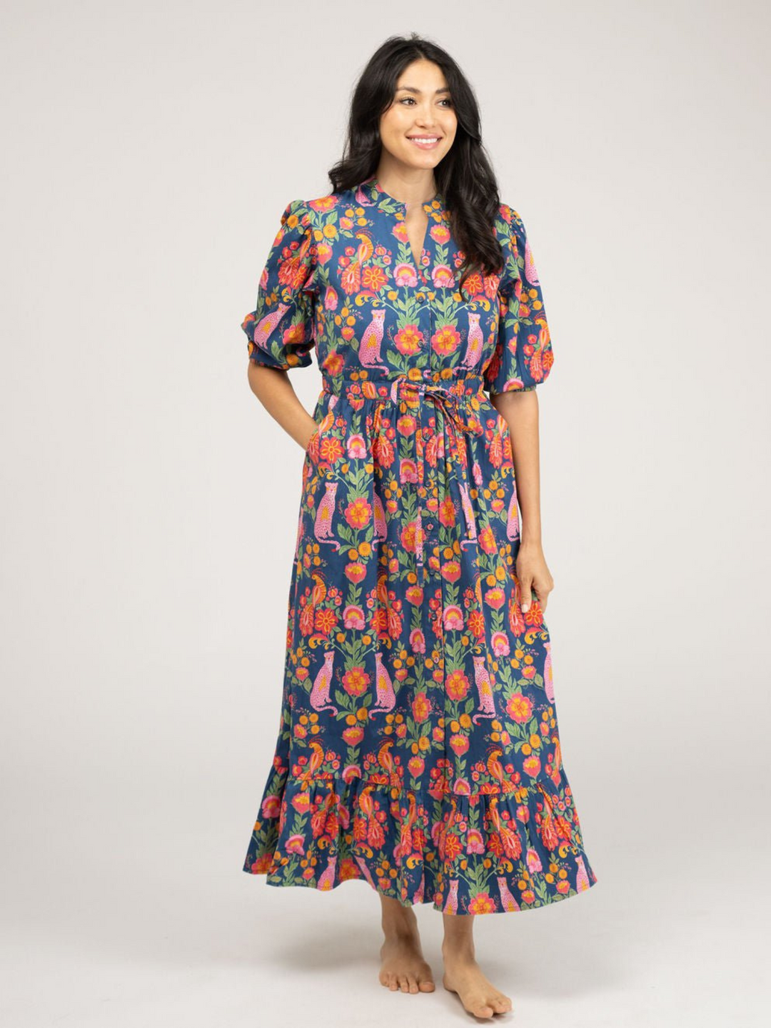 Beau & Ro Dress The Lily Midi Dress | Navy Leopard Love