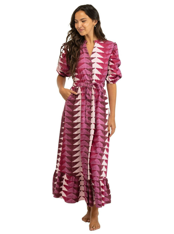 Beau & Ro Dress The Lily Midi Dress | Pink Bagru Triangle