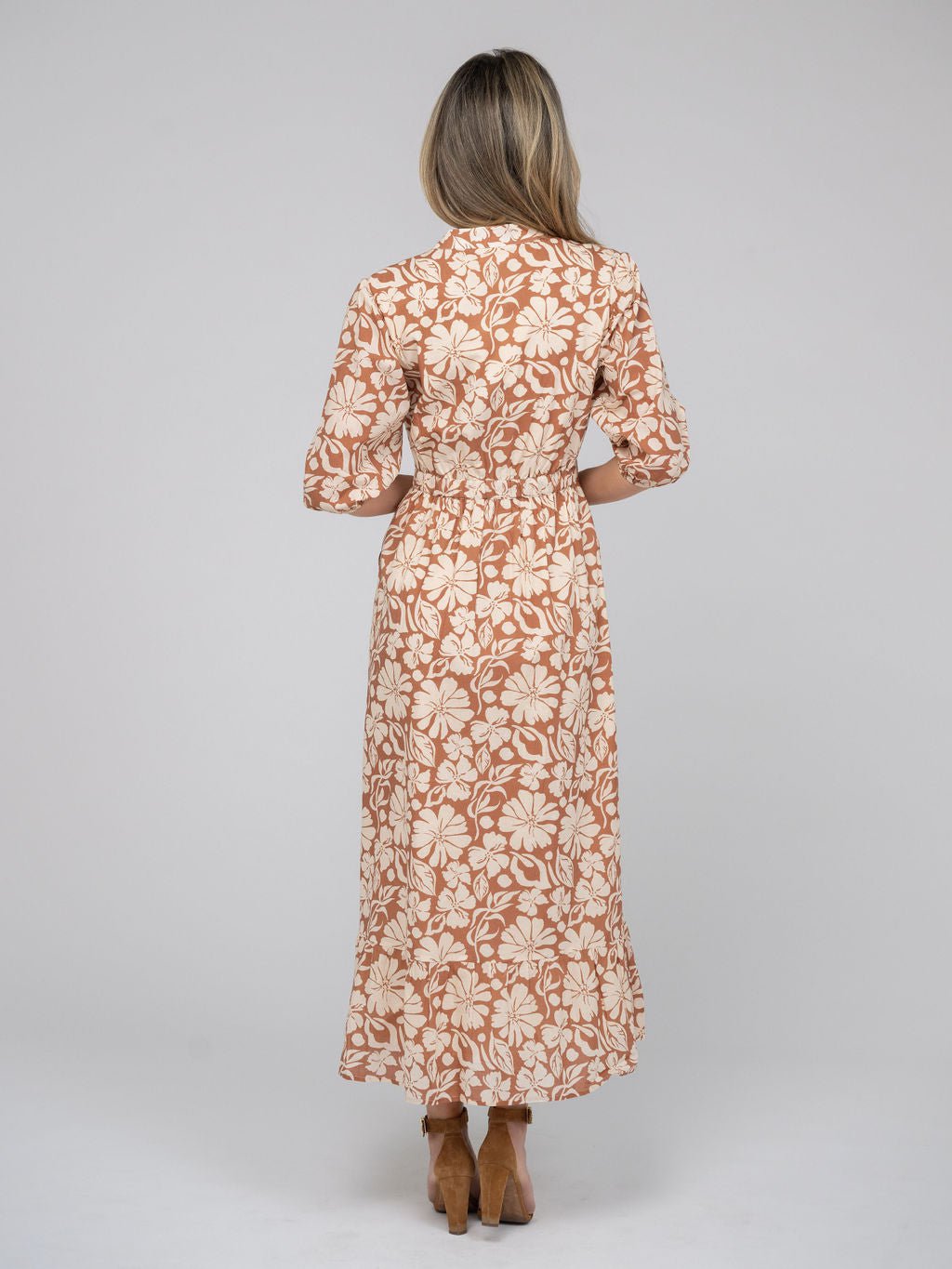 Beau & Ro Dress The Lily Midi Dress | Tan Flower Power