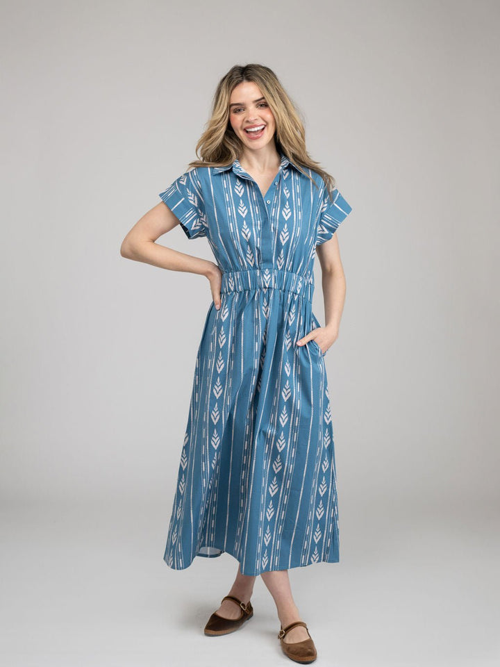 Beau & Ro Dress The Lisa Dress | Blue Ikat Stripe