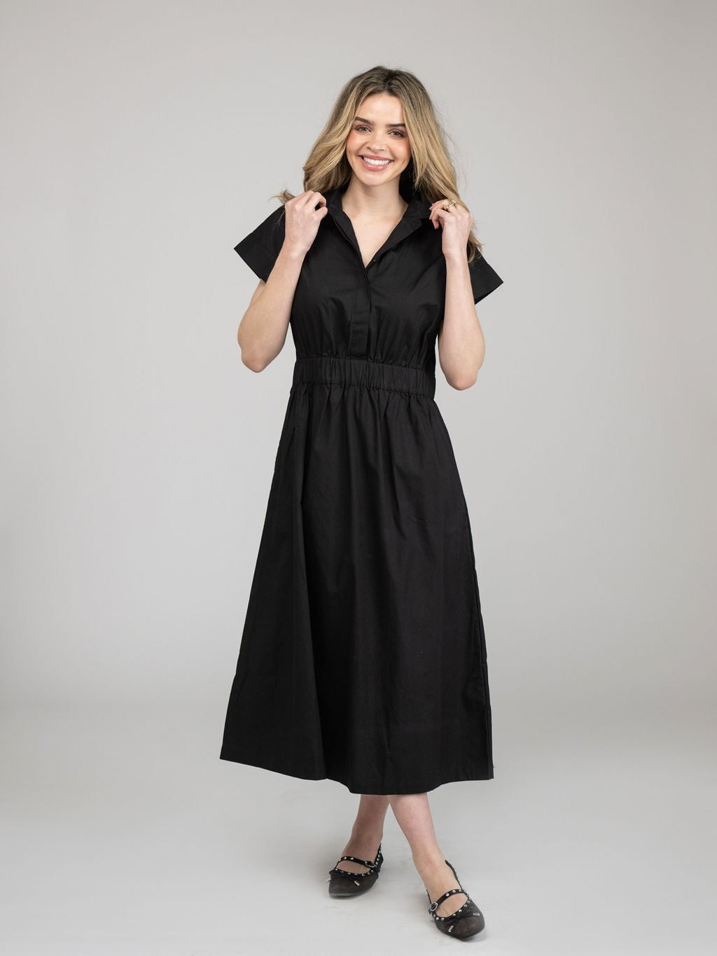 lisa midi dress Sew In Love - Lisa Tie Waist Textured Midi Dress - Black