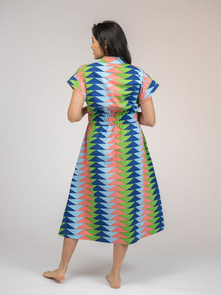 Beau & Ro Dress The Lisa Dress | Tropical Blockprint Bagru Triangle