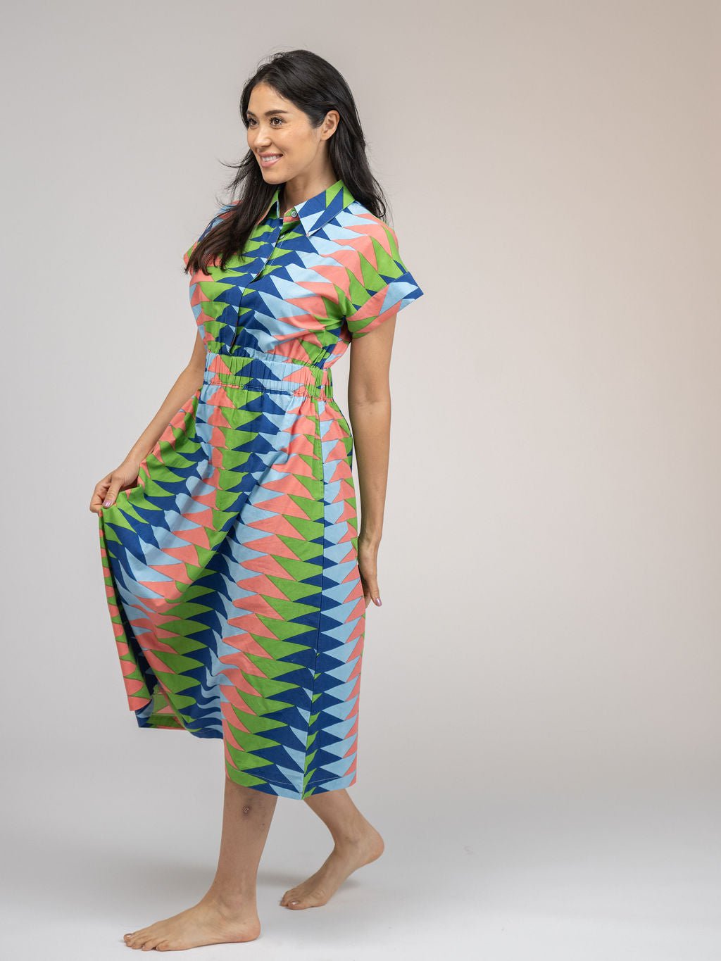 Beau & Ro Dress The Lisa Dress | Tropical Blockprint Bagru Triangle
