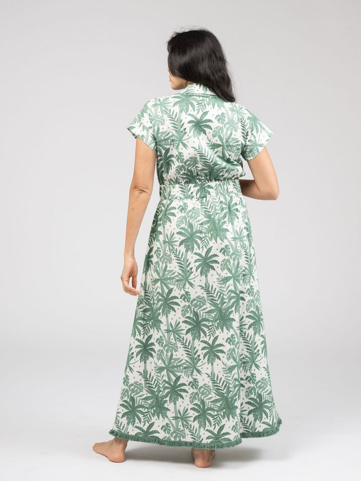 Beau & Ro Dress The Lisa Maxi Dress | Beige Palm Leaf