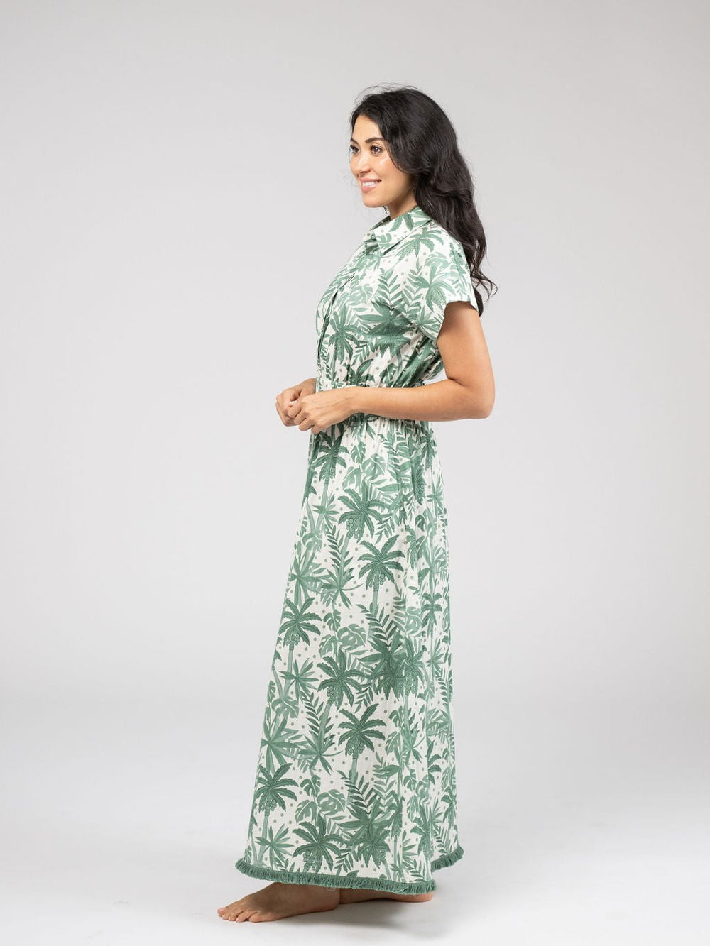 Beau & Ro Dress The Lisa Maxi Dress | Beige Palm Leaf