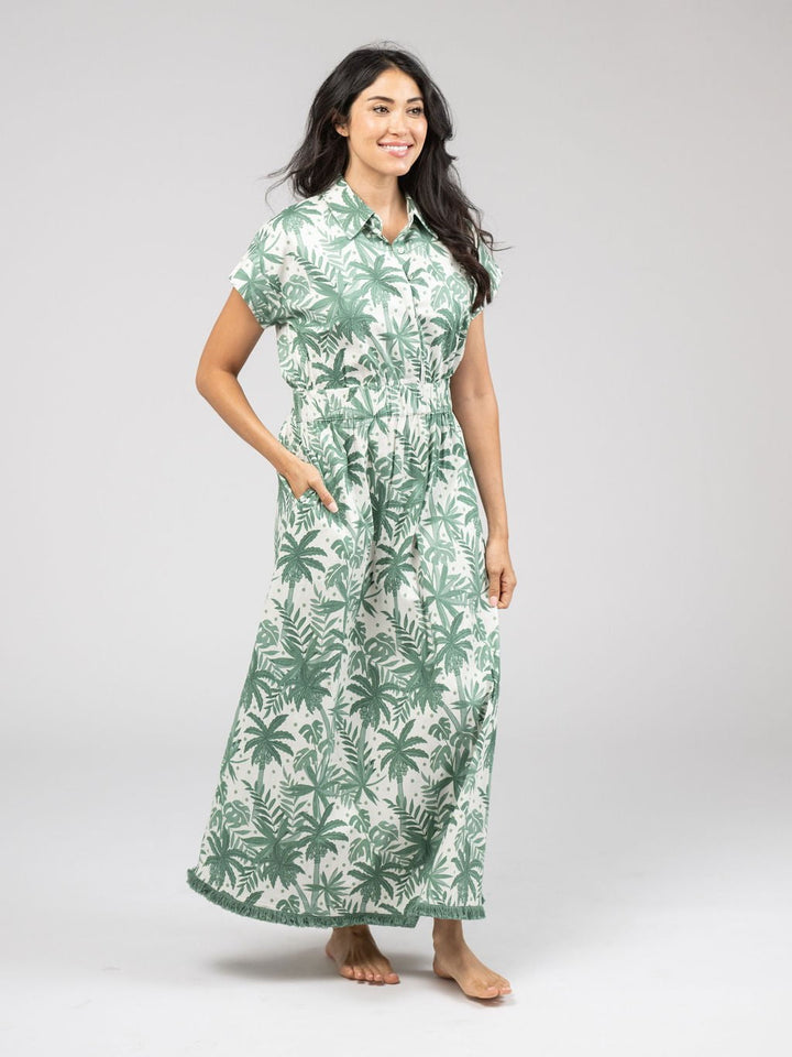Beau & Ro Dress The Lisa Maxi Dress | Beige Palm Leaf