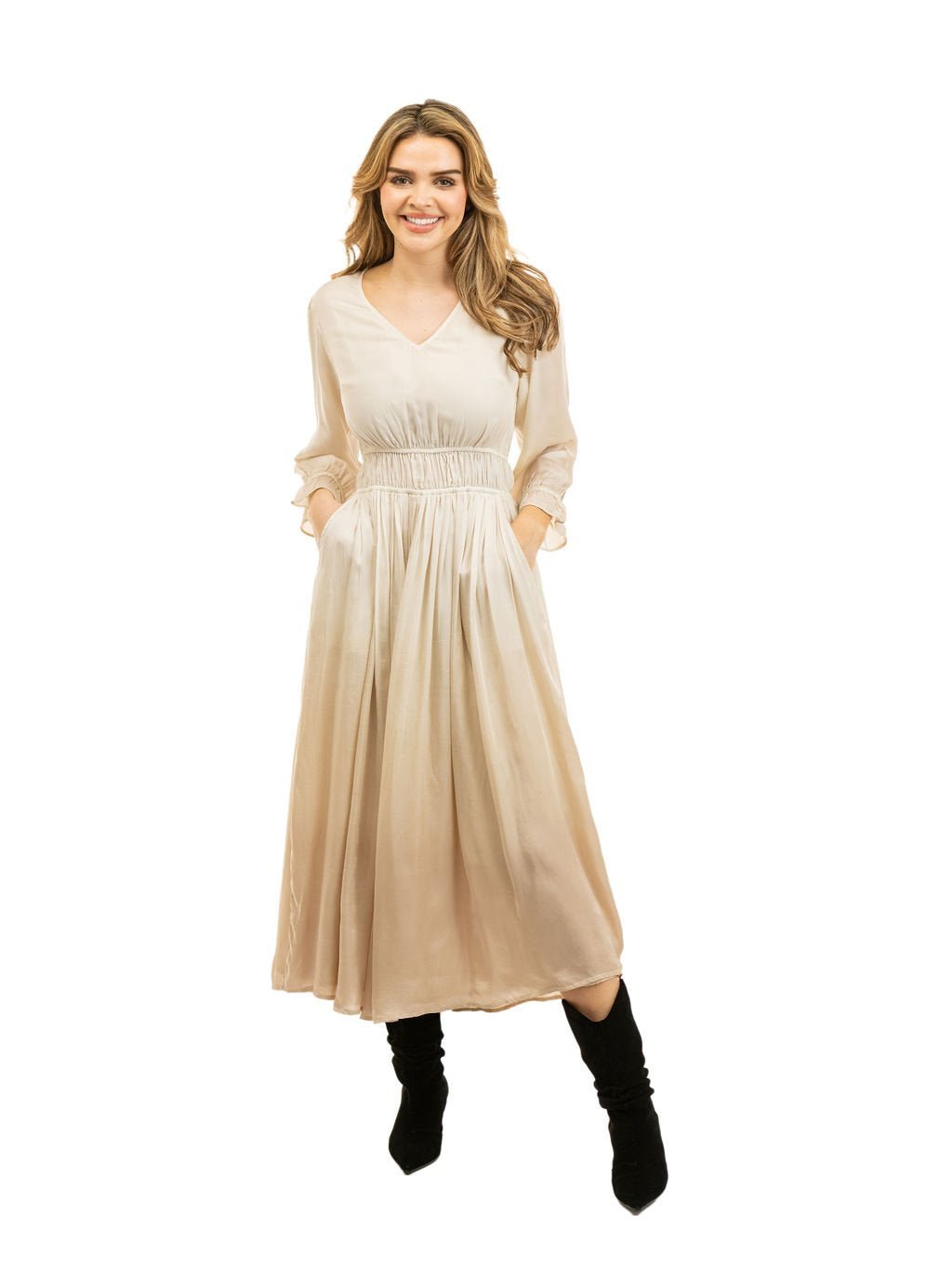 Beau & Ro Dress The Marie Midi Dress | Beige Ombre