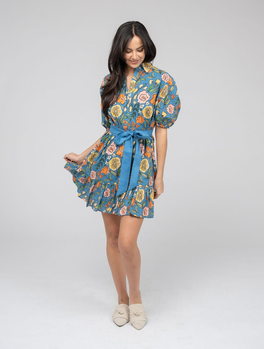 Beau & Ro Dress The Monica Dress | Blue Fall Garden