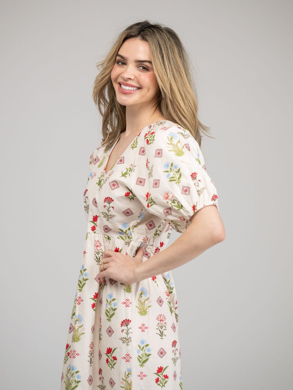 Beau & Ro Dress The Poppy Dress | Ivory Buti Flower