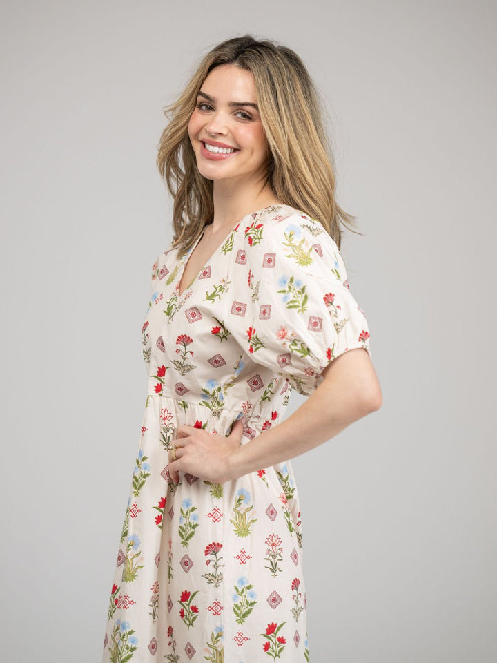 Beau & Ro Dress The Poppy Dress | Ivory Buti Flower