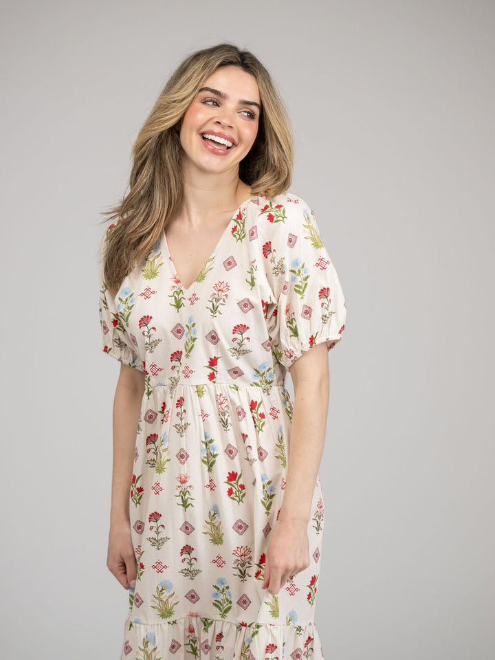 Beau & Ro Dress The Poppy Dress | Ivory Buti Flower