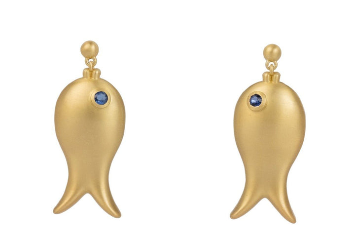 Beau & Ro Earrings Beau & Ro Jewelry | Gold Fish Earring in Blue Kyanite