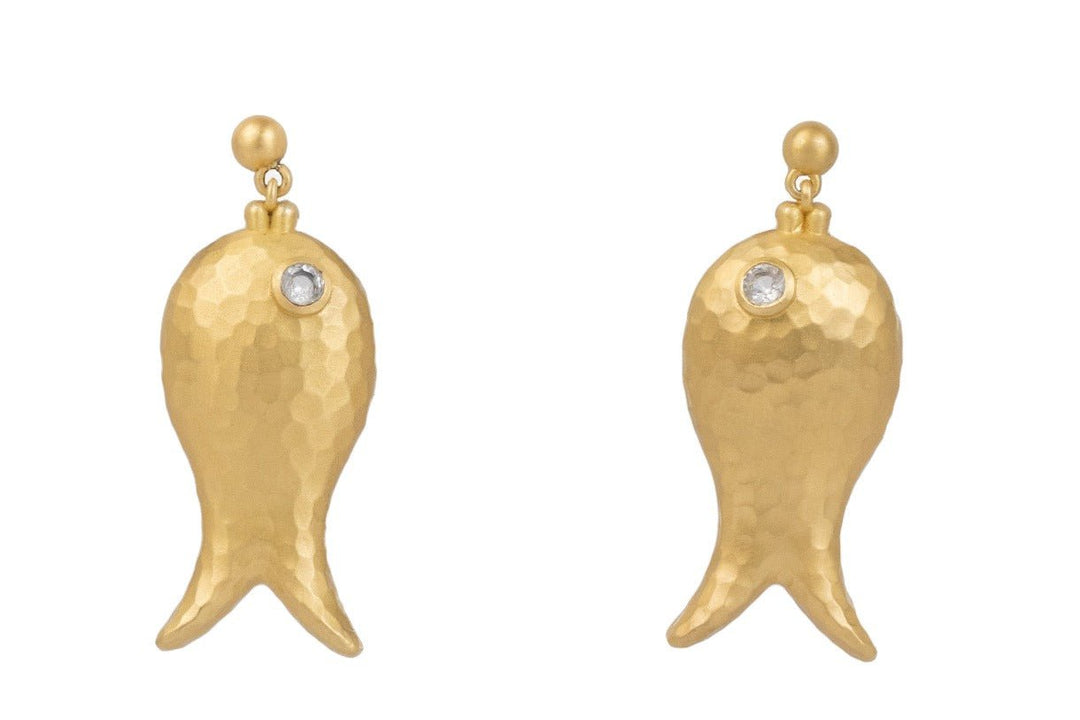 Beau & Ro Earrings Beau & Ro Jewelry | Gold Fish Earring in Crystal