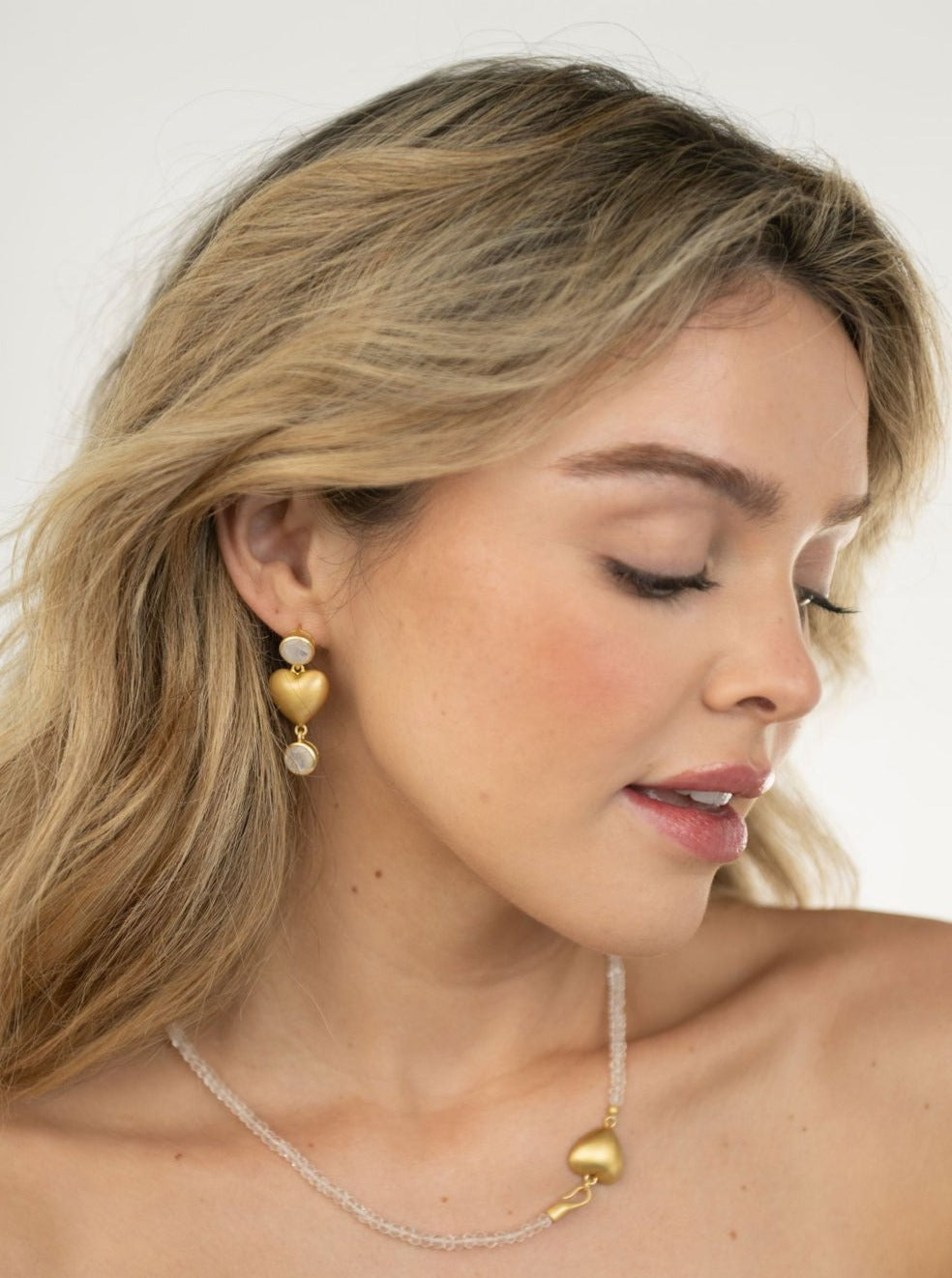Beau & Ro Earrings Beau & Ro Jewelry | Heart Earring in Rainbow Moonstone