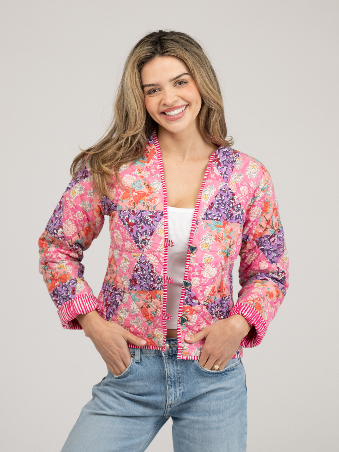 Beau & Ro Jacket Nantucket Cropped Jacket in Pink Triangles