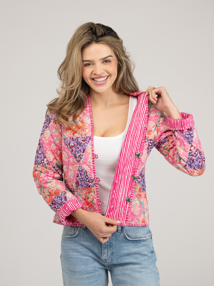 Beau & Ro Jacket Nantucket Cropped Jacket in Pink Triangles