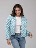 Beau & Ro Jacket Quilted Cropped Jacket in White / Aqua