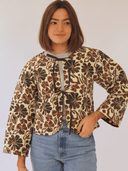 Beau & Ro Jacket Reversible Quilted Bow Jacket | Brown Flower Power