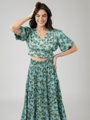 Beau & Ro Matching Set The Abby Top + Skirt Set in Blue Wiley Floral