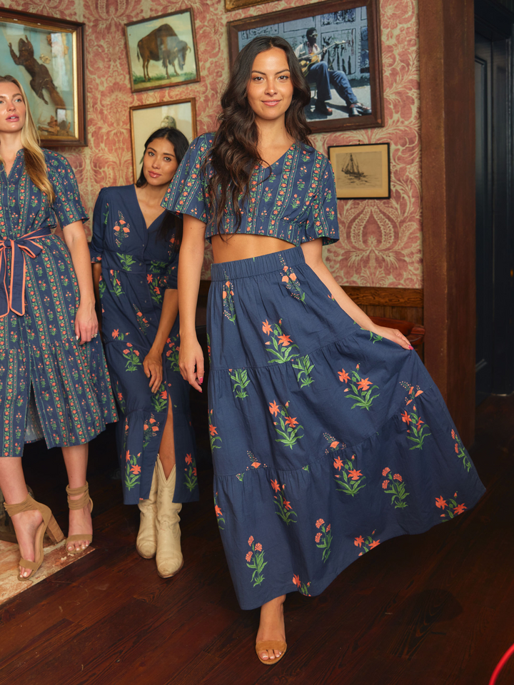 Beau & Ro Skirt The Abby Skirt | Navy Jaipur Floral