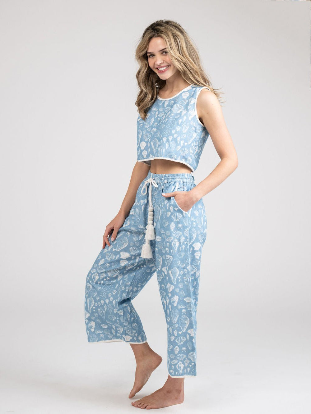 Beau & Ro Skirt The Beach Pant | Blue Shells