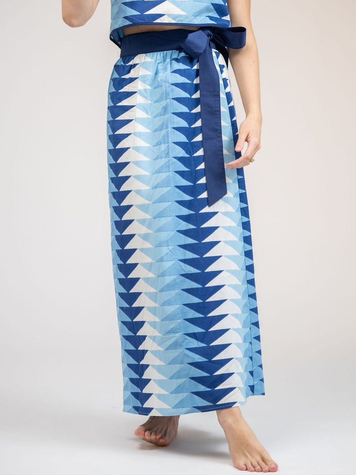 Beau & Ro Skirt The Sullivan Skirt | Ocean Blockprint Bagru Triangle