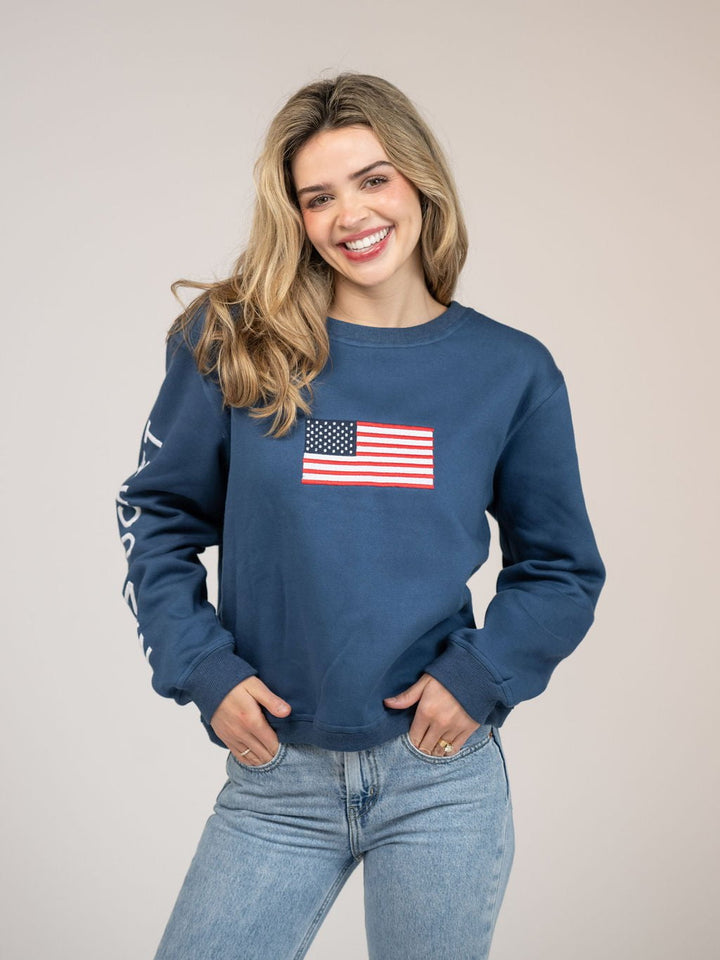Beau & Ro Sweater American Flag Nantucket Crewneck Sweatshirt in Navy