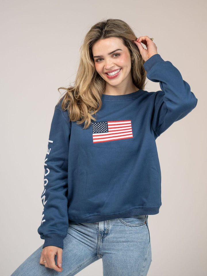 Beau & Ro Sweater American Flag Nantucket Crewneck Sweatshirt in Navy