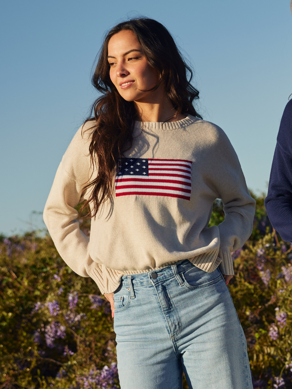 Beau & Ro Sweater American Flag Sweater in Ivory