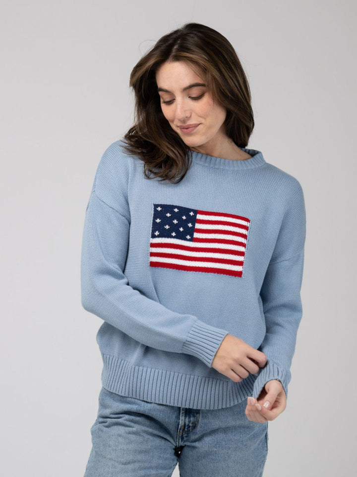 Beau & Ro Sweater American Flag Sweater in Light Blue